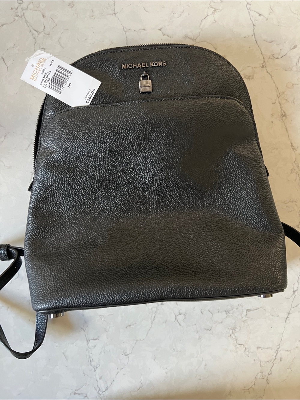 Michael Kors Black Pebbled Leather Backpack with Lock Accent